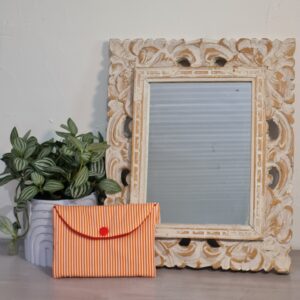 Pochette carte, tissu orange rayé