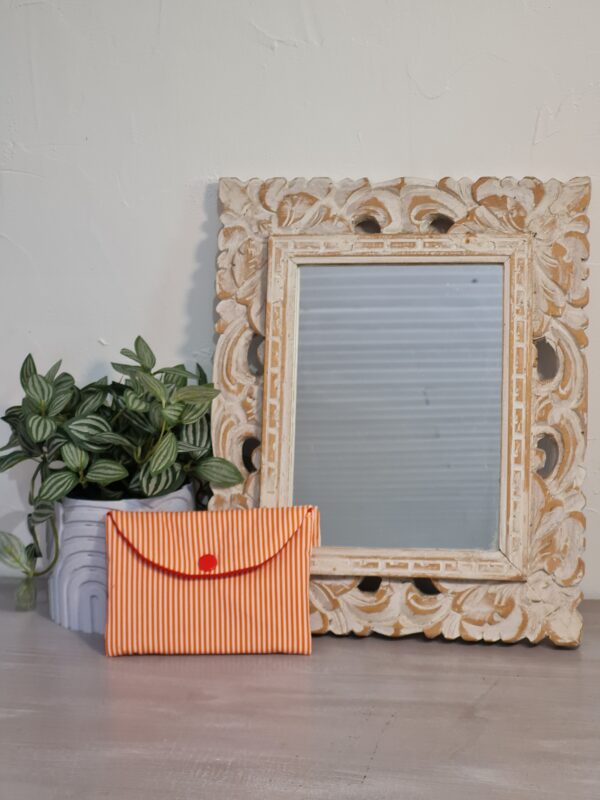 Pochette carte, tissu orange rayé