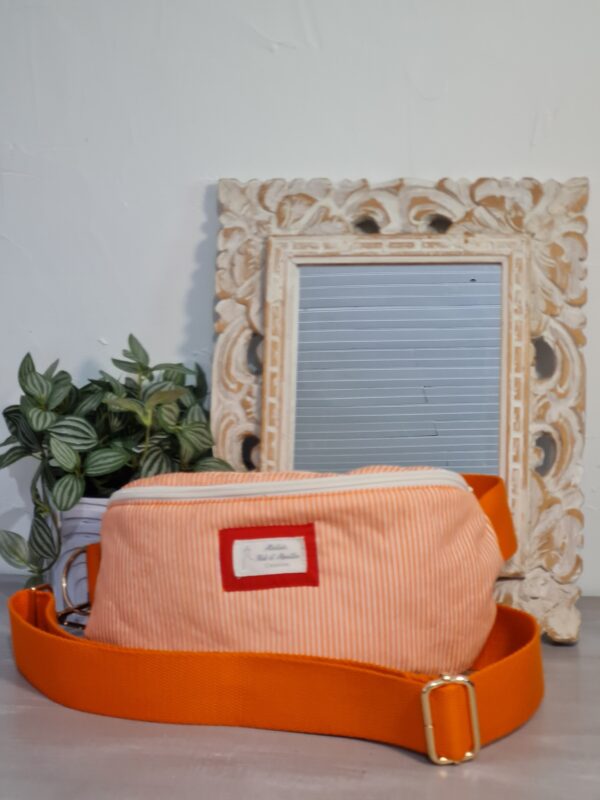 Sac banane, tissu orange rayé