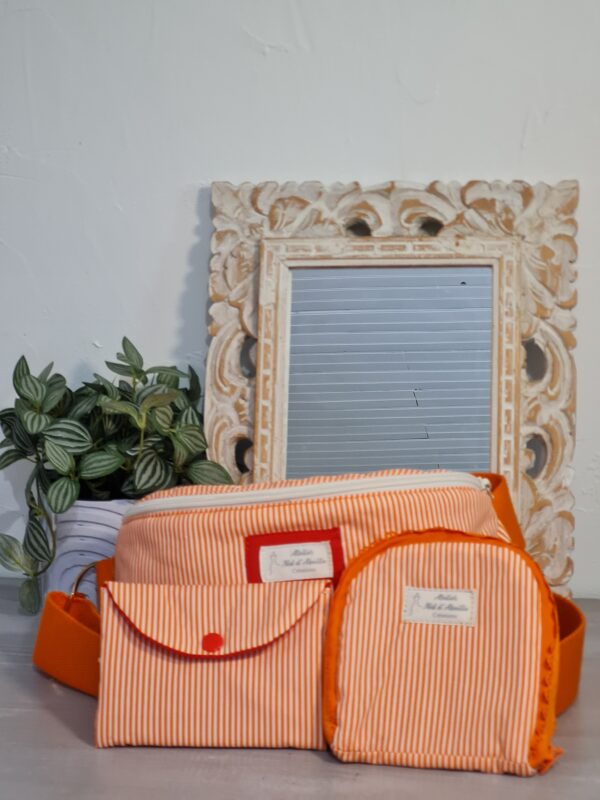 Pochette carte, tissu orange rayé – Image 3