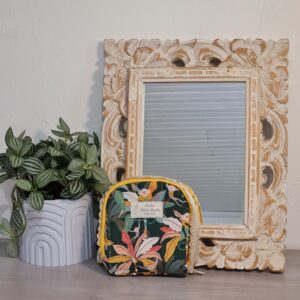 Pochette carrée tissu jungle, fermeture dentelle