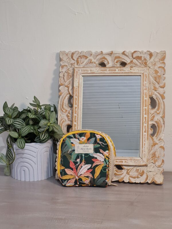 Pochette carrée tissu jungle, fermeture dentelle