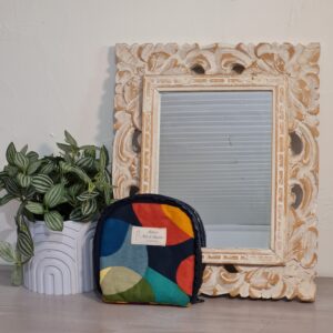 Pochette carrée tissu multicolore, fermeture dentelle