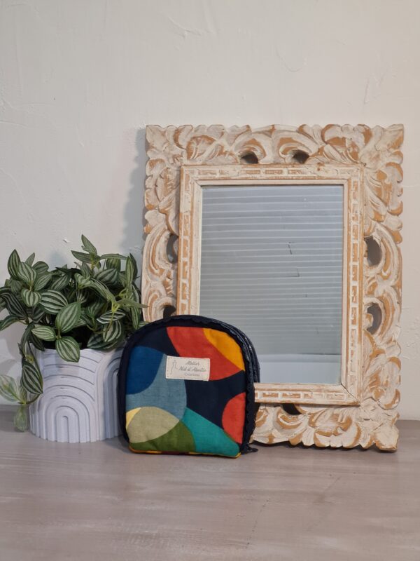Pochette carrée tissu multicolore, fermeture dentelle