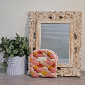 Pochette carrée tissu ombrelles, fermeture dentelle