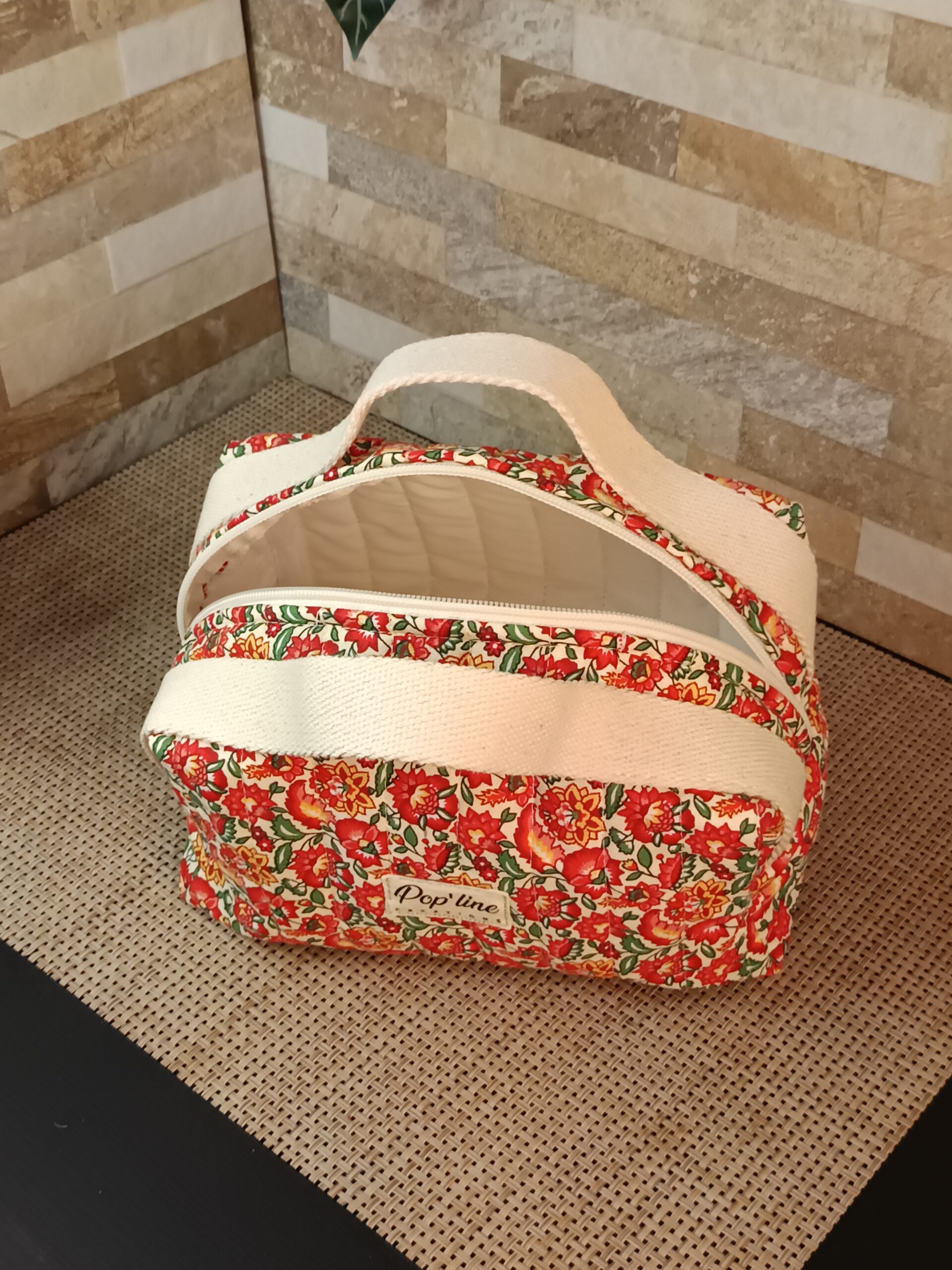 Trousse de toilette en coton petites fleurs oranges – Image 3