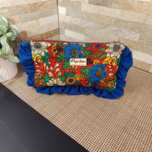 Trousse Froufrou fleuri multicolore, volant bleu électrique