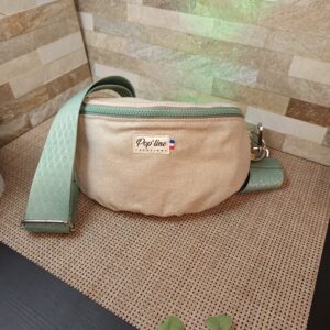 Sac banane, tissu lin écru pailleté