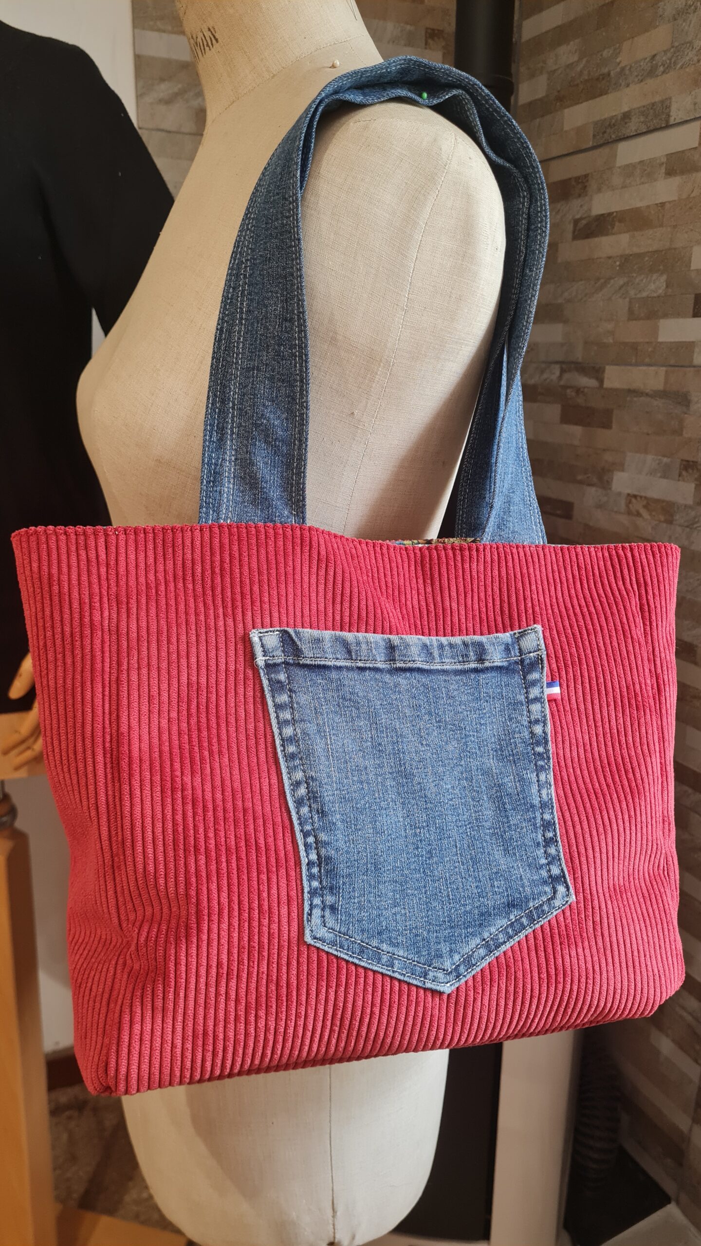 Cabas velours rouge