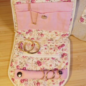 Trousse à bijoux pocket, lin écru pailleté