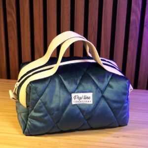 Trousse de toilette matelassée velours bleu canard