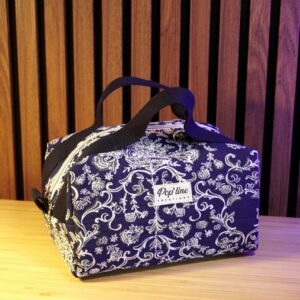 Trousse de toilette jacquard bleu et blanc, floral baroque